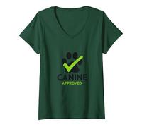 Canine Approved Paw Print Logo for Pet Products V-Neck T-Shirt, Women, Forest Green, XXL