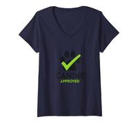 Canine Approved Paw Print Logo for Pet Products V-Neck T-Shirt, Women, Navy, XXL