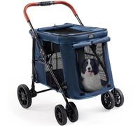 CANINE CANYON 4 Wheels Pet Stroller for Small/Medium Dogs- One Button Fold, Adjustable Mesh Windows and Shades, 360° Swivel Front Wheels and Rear Wheel Brake