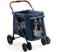 CANINE CANYON 4 Wheels Pet Stroller for Small/Medium Dogs- One Button Fold, Adjustable Mesh Windows and Shades, 360° Swivel Front Wheels and Rear Wheel Brake