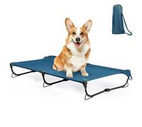 CANINE CANYON Daisy Cot, Medium Foldable Elevated Dog Bed, Portable Raised Outdoor Folding Dog Cot, Cooling, Chew Proof, Waterproof, Heavy Duty Up to 160 Lbs for Camping/Home, Dark Blue, 32"x 19"x6"