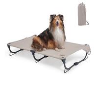 CANINE CANYON Daisy Cot, Medium Foldable Elevated Dog Bed, Portable Raised Outdoor Folding Dog Cot, Cooling, Chew Proof, Waterproof, Heavy Duty Up to 160 lbs for Camping/Home, Tan, 32"x 19"x6"