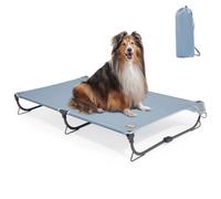 CANINE CANYON Daisy Cot, Medium Foldable Elevated Dog Bed, Portable Raised Outdoor Folding Dog Cot, Cooling, Chew Proof, Waterproof, Heavy Duty Up to 160 lbs for Camping/Home, Grey, 32"x 19"x6"