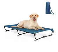 CANINE CANYON Folding Raised Dog Cot, Large Outdoor Elevated Dog Bed, Cooling Chew Proof Pet Cots Bed, Portable, Heavy Duty Up to 160 lbs, Pet Cot for Camping, Home, Dark Blue, 43"x27"x7"