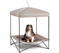 CANINE CANYON Piper Pop-Up Canopy Cot - Large Foldable Elevated Dog Bed with Waterproof Shade, Cooling Mesh, Heavy Duty up to 110 lbs, Perfect for Camping and Home, Tan, 35"x 35"