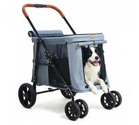 CANINE CANYON Scout Pet Stroller, 4-Wheel Design for Small/Medium Dogs - One-Button Fold, Adjustable Mesh Windows & Shades, 360° Swivel Front Wheels, Rear Wheel Brake for Safety