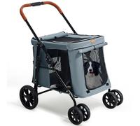 CANINE CANYON Scout Pet Stroller, 4-Wheel Design for Small/Medium Dogs - One-Button Fold, Adjustable Mesh Windows & Shades, 360° Swivel Front Wheels, Rear Wheel Brake for Safety