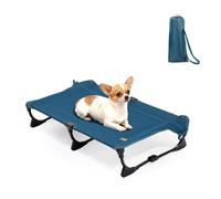 CANINE CANYON Upgraded Non-Slip Daisy Cot, Medium Foldable Elevated Dog Bed, Portable Raised Outdoor Dog Cot for Camping/Home, Chew Proof Waterproof Heavy Duty Up to 160 Lbs, Dark Blue, 32"x 23"