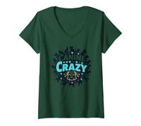 Canine Crazy Dog Lover Paw V-Neck T-Shirt, Women, Forest Green, L