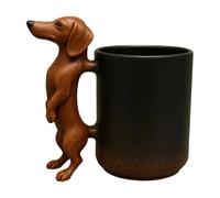Canine Figural Desktop Mug - Anatomical Texture, 350ml Capacity Animal Themed Drinkware, Painted Breakfast Beverage Vessel, Kiln Fired Pottery Office Liquid Holder | Dog Mug for Employees & Students