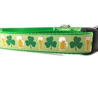 CANINEDESIGN QUALITY DOG COLLARS St Patricks Dog Collar, Caninedesign, Shamrock, Beer, Leprechaun, 1 inch wide, adjustable, nylon, medium and large (Shamrocks and Beer, Large 15-22)