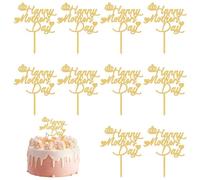 CANIPHA 10Pcs Gold Glitter Acrylic Happy Mother's Day Cake Topper, Cupcake Cake Decorations for Mother's Day Party Suppliers