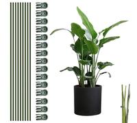 CANIPHA 10Pcs Plant Support Stakes with 15pcs Plant Clips, Bendable Metal Core with Anti-Rust Plastic Surface, Green