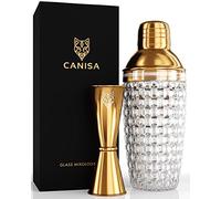 Canisa Premium Cocktail Shaker Set - Gold Cocktail Making Set with Glass Cocktail Shaker and Jigger, Cocktail Kit Presented in a Luxury Gift Box