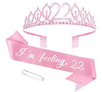 Canitor 22nd Birthday Decorations for Women Pink I'm Feeling 22 Birthday Tiara Crown Headband and Sash Gifts For 22 Year Old Women