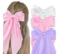 Canitor Hair Bows for Women Silky Satin Hair Ribbon with Hair Barrettes Clip Large Coquette Bows Preppy Teen Girl Gifts Trendy Stuff Cute Hair Accessories
