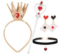 Canitor Red Queen Of Hearts Headband Crown Costume Accessories Set for Women Halloween Cosplay