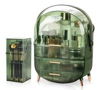 CANITORON Makeup Organizer,Large Capacity Skincare Organizer for Vanity,Cosmetic Organizer with 2 Drawers and Makeup Brush Holder for Bedroom Countertop and Bathroom Countertop Storage.(LGreen)