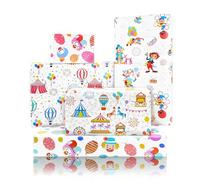 Canival Wrapping Paper 8 Sheets in 4 Designs, Acrobatic Clown Ferris Wheels Balloon Tent Merry-go-rounds Print on White Art Paper, Cute Circus Pattern Gift Wrap Paper for Birthday Holiday Baby Shower