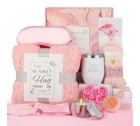 CANIYA Self Care Gifts Get Well Soon Birthday Gifts for Women, Relaxing Rose Spa Gifts Basket Care Package W/Flannel Blanket, 11 Pcs Spa Gifts for Women, Mothers Day Gifts for Mom Her Friend Wife
