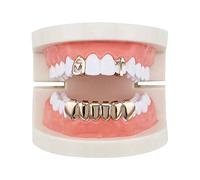 canjoyn 2 Single Heart Cross Shape Top Grillz Teeth and 6 Bottom Set Hip Hop Grillz Vampire Fangs Grillz Cosplay Accessory, Rosegold, One size
