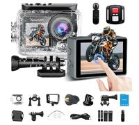 CANKETEC Action Camera 5K30FPS, 48MP Ultra HD Underwater, EIS WiFi Remote Control Dual Touchscreens with 32GB SD Card, Microphone and Helmet Mount Accessories Kits