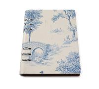 cankuop Blue Trees Bridge Man Horse Walk Refillable A5 Notebook That Lays Flat, Leather Binder Journal for Planner, Office Supplies