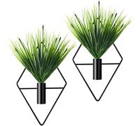 Canlierr 2 Pieces Diamond Shape Hanging Planters with Artificial Aquatic Plants Metal Hanging Vase Indoor Plants Holder Modern Geometric Wall Decor for Home Living Room Office (Black,Aquatic Plant)
