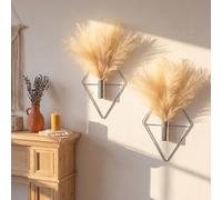 Canlierr 2 Pieces Wall Decor Hanging Planters with Artificial Plants Metal Hanging Vase Indoor Plants Holder Modern Boho Wall Art for Bathroom Bedroom Living Room Decor(Silver,Pampas Grass)