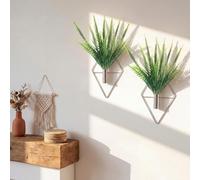 Canlierr 2 Pieces Wall Decor Hanging Planters with Artificial Plants Metal Hanging Vase Indoor Plants Holder Modern Boho Wall Art for Bathroom Bedroom Living Room Decor(Silver,Boston Fern)