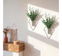 Canlierr 2 Pieces Wall Decor Hanging Planters with Artificial Plants Metal Hanging Vase Indoor Plants Holder Modern Boho Wall Art for Bathroom Bedroom Living Room Decor(Silver, Eucalyptus)