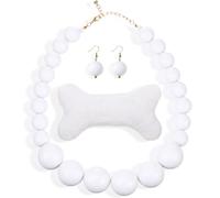 Canlierr 3 Pcs Halloween Women Costume Accessory Set White Bead Necklace Earrings Skeleton and Bone Hair Clip Costume Jewelry Set for Halloween Cave Cosplay Party Supplies