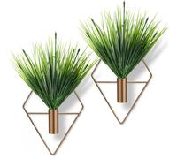Canlierr 4 Pieces Bronze Wall Decor Hanging Planters with Artificial Aquatic Plants Metal Hanging Vase Indoor Plants Holder Modern Boho Wall Art for Bathroom Bedroom Living Room Decor