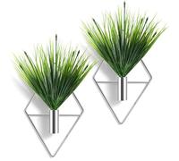 Canlierr 4 Pieces Silver Wall Decor Hanging Planters with Artificial Plants Metal Vase Indoor Aquatic Plant Holder Modern Geometric Wall Art for Home Bathroom Bedroom Living Room Office
