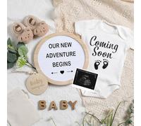 Canlierr 8 Pack Pregnancy Announcement Ideas Including Round Felt Baby Letters, Bodysuit and Booties, Wooden Blocks for Baby Announcement (White)