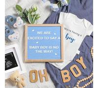 Canlierr - 9 Pieces Pregnancy Announcements Set Pregnancy Reveal Baby Felt Board Baby Booties Photo Frame Wooden Plush Baby Blocks for Announcement