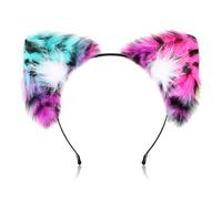 Canlierr Women's Cheetah Ears Neon Leopard Ears Rainbow Cheetah Headband for Halloween Cosplay Leopard Party Themed Costume, Purple Pink Blue White Mainly, 1 Count (Pack of 1)