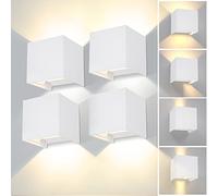 CANMEIJIA 12W White Outdoor LED Wall Lights, Waterproof IP65 Indoor Outside Wall Lighting Adjustable Beam Aluminum Wall Lamp 3000K Warm Light for Garden Courtyard Bedroom Living Room(4 Packs)