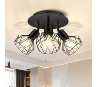 CANMEIJIA Black 3-Way LED Ceiling Light E14 Spot Fitting Rotatable Base | Features 3 adjustable wire cage spotlight heads with 350-degree rotation to direct focused light where needed in home rooms