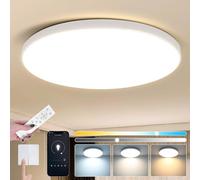 CANMEIJIA LED Bathroom Light with Remote Control, 12 Inch Dimmable 3000K/4500K/6500K Flush Light for Living Room Bedroom Hallway, White