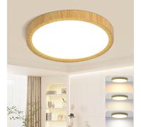 CANMEIJIA LED Ceiling Light Wood Grain Flat Kitchen Light Ceiling 30W 3000K/4000K/6500K 3 Color Temperature Round Ceiling Lighting for Kitchen, Bedroom, Hallway, Living Room