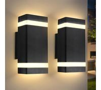 CANMEIJIA LED Wall Lights, 2 Pack Outdoor Wall Lights Waterproof Outside Lights Porch Light Front Door Lamp Modern Aluminum Black 3000K Included 4 * 6W GU10 for Garden Hallway Bathroom etc