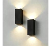 CANMEIJIA Outdoor Wall Light Up Down Black Square Mains 5W 3000K 2 Pack | Durable aluminium housing provides modern up down lighting for garden patios, porches, garages, and exterior house walls.