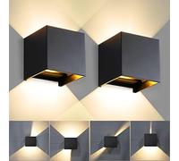 CANMEIJIA Outdoor Wall Lights 12W Black Outside Wall Light 3000K 2-Pack | Mains powered 12W 3000K warm glow sconce with adjustable 20 to 150 degree beam angle to customize outdoor porch lighting.