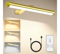 CANMEIJIA Picture Lights for Wall, 4400mah Battery Operated Wall Lights with Remote, Gold Wireless Picture Light Rechargeable, 45cm/17.72in, Rechargeable Wall Lights Indoor, Dimmable & 3 Color Temps