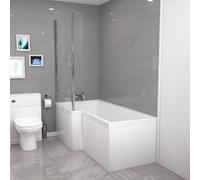 Cann L-Shaped LH Shower Bath, White Basin Vanity Unit with WC & BTW Toilet