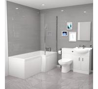 Cann L-Shaped RH Shower Bath, White Basin Vanity Unit with WC & BTW Toilet