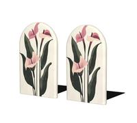 Canna Lily Flower Minimalist Bookends For Shelves 2 Pcs Wooden Book Stopper Organizer For Home Office Libraries