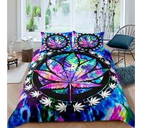 Cannabis Leaf Bedding Set King Size, Marijuana Weed Duvet Cover, Boho Tie Dye Trippy Leaves Comforter Cover, Kids Teens Adult Chic Fashion Botanical Decor Bedding Bedspread Cover with 2 Pillow Case