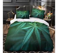 Cannabis Leaf Comforter Cover 3D Print Extra Soft 3PCs Bed Linen Hidden Zipper Nature Green Foliage Quilt Cover Premium Wrinkle-Resistant for Teens Youth Kids Boys Girls Women Double（200x200cm）